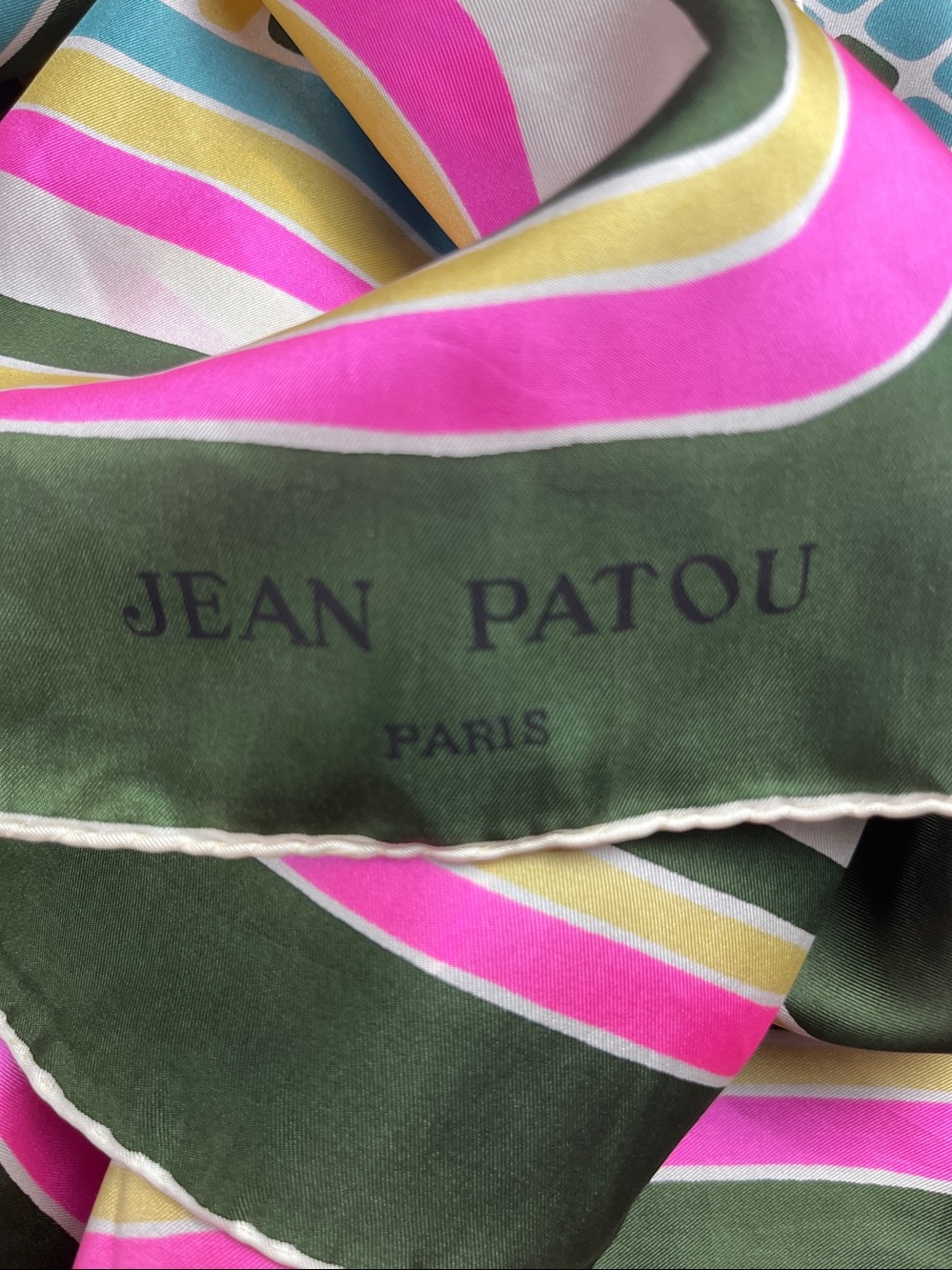 Vintage Jean Patou Paris 100% Silk Hand Rolled Hand Stitched Scarf 30x30